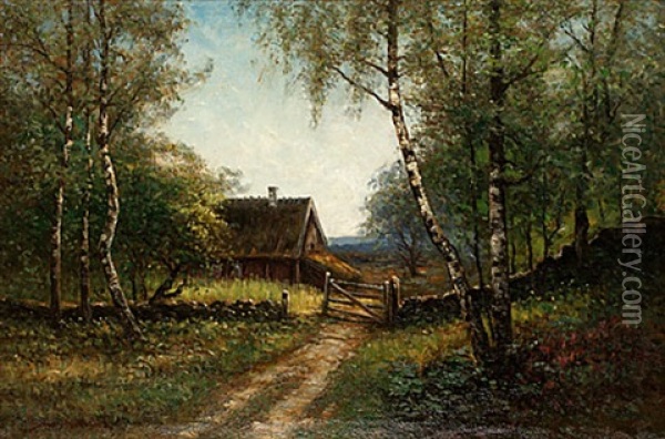 Bjorkar I Kvallsljus Oil Painting - Johan Severin Nilsson
