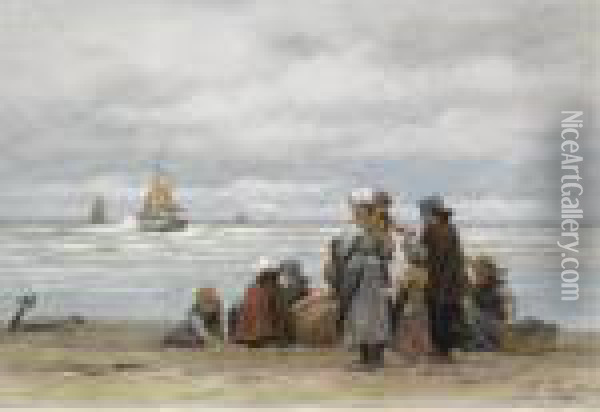 The Departure Of The Fishing Fleet Oil Painting - Philippe Lodowyck Jacob Sadee