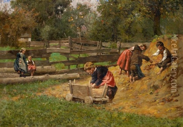 Spielende Kinder Oil Painting - Ferdinand Pacher