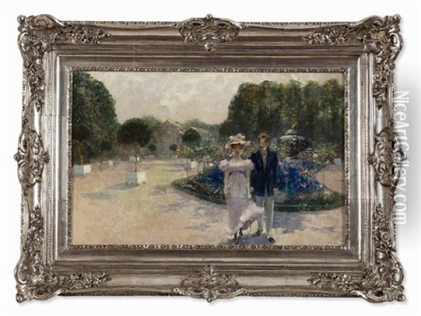 Couple In Sunny Park Oil Painting - Friedrich Stahl