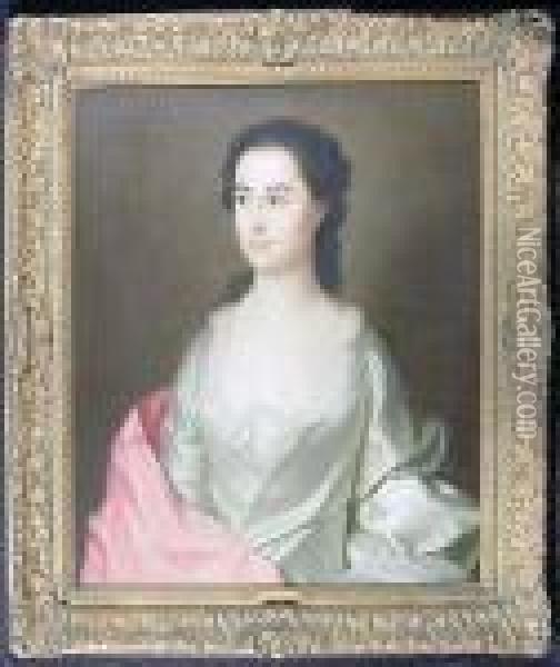 A Portrait Of A Lady In White And Pink Satin Oil Painting - Nathaniel Hone