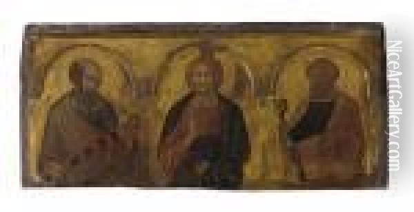 Christ Between Saints Paul And Peter Oil Painting - Pietro Lorenzetti
