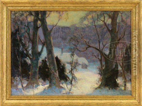 Winter Landscape With Cottage Oil Painting - John Fabian Carlson