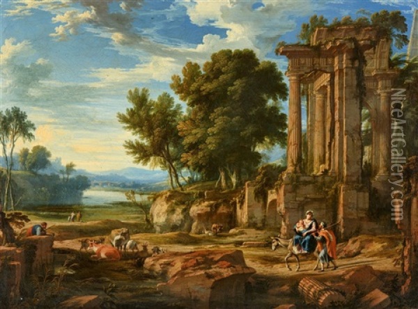 Landscape With The Flight Into Egypt Oil Painting - Pierre Patel