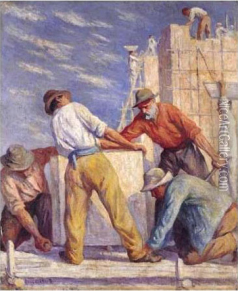 Travailleurs Sur Un Chantier De Construction Oil Painting - Maximilien Luce