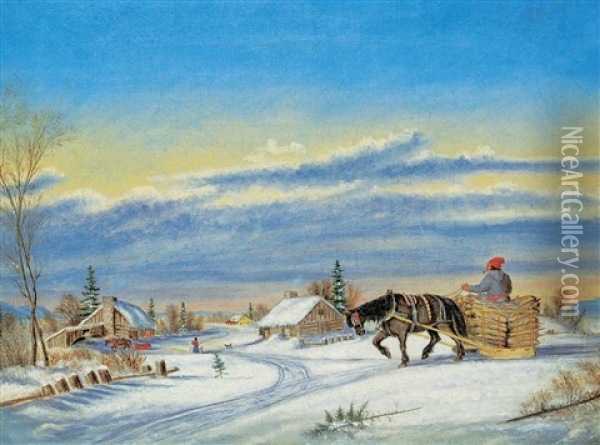 Habitant, Farm In Winter Oil Painting - Cornelius David Krieghoff