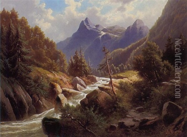 Blick Auf Wettersteingebirge Und Rosenlauigletscher Oil Painting - Albert Rieger
