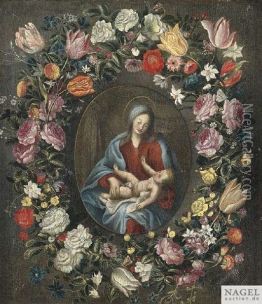 Die Madonna Mit Dem Christusknaben Im Blumenkranz Oil Painting - Andries Daniels