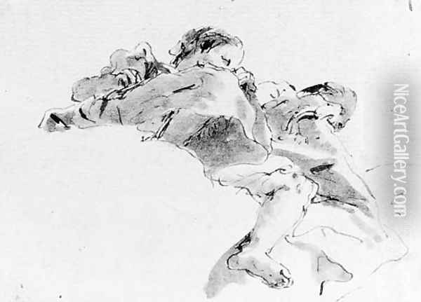 Two figures seated on a cloud, seen de sotto in su Oil Painting - Giovanni Battista Tiepolo