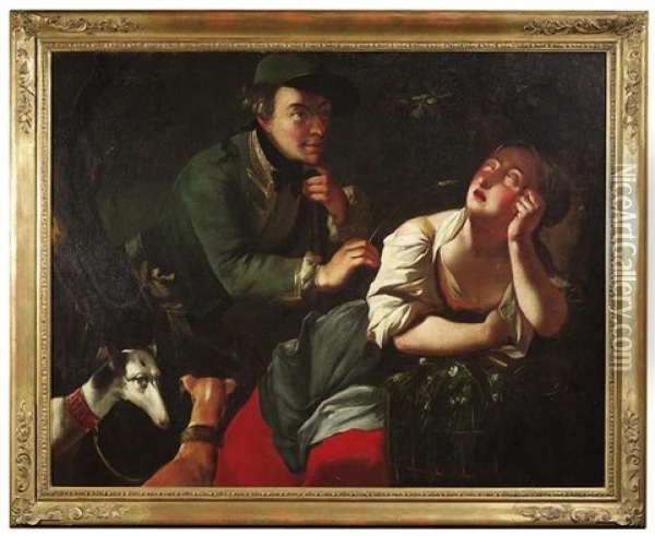 Junger Mann Im Jagdkostum Neckt Eine Schlafende Magd Oil Painting - Nicolaus Treu