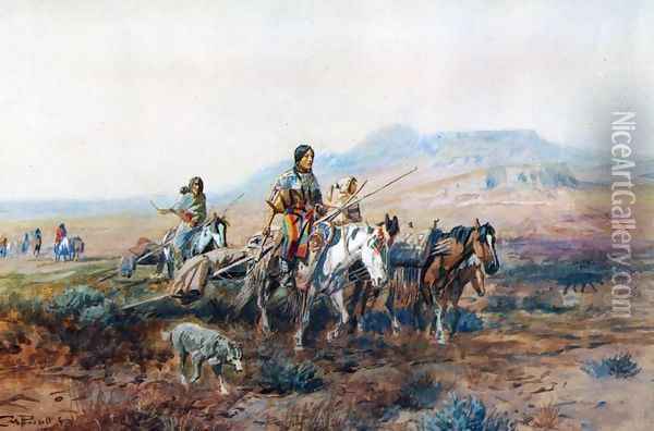 When the Trail Was Long Between Camps Oil Painting - Charles Marion Russell