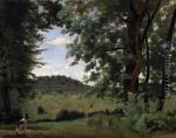 Fontainebleau, Chien En Clairiere De Foret Oil Painting - Jean-Baptiste-Camille Corot