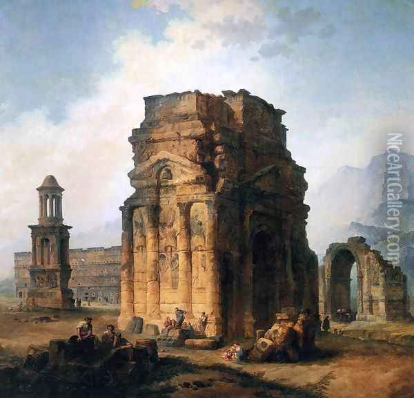 The Arc de Triomphe and the Theatre of Orange Oil Painting - Hubert Robert