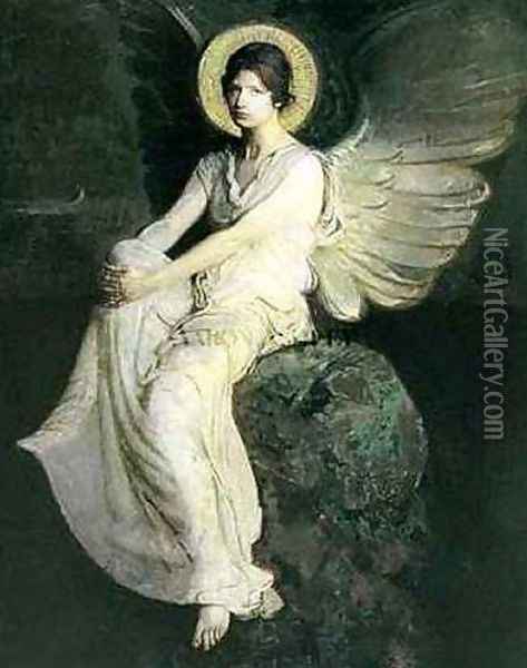 Winged Figure Seated Upon a Rock Oil Painting - Abbott Handerson Thayer