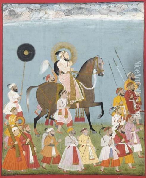 India, Mewar Oil Painting - Maharana Sangram Singh Ii