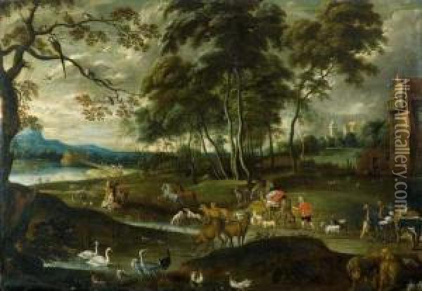 Die Tiere Auf Dem Weg Zur Arche Noah. Oil Painting - Hans III Jordaens