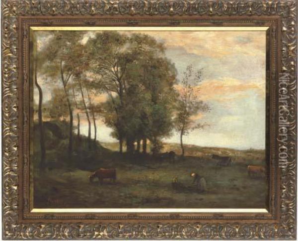 The Last Light Of The Day Oil Painting - Charles-Francois Daubigny
