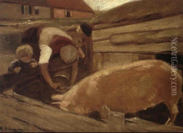 Schweinekoben Oil Painting - Max Liebermann