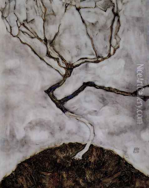 Small tree in late autumn Oil Painting - Egon Schiele