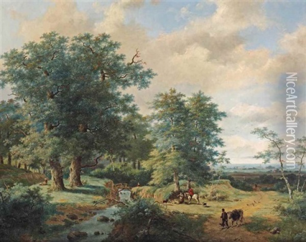 Figures In Woodland Near A Stream Oil Painting - Marinus Adrianus Koekkoek