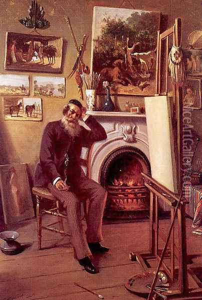 Self-Portrait in the Artist's Studio 1890 Oil Painting - Ernest Narjot