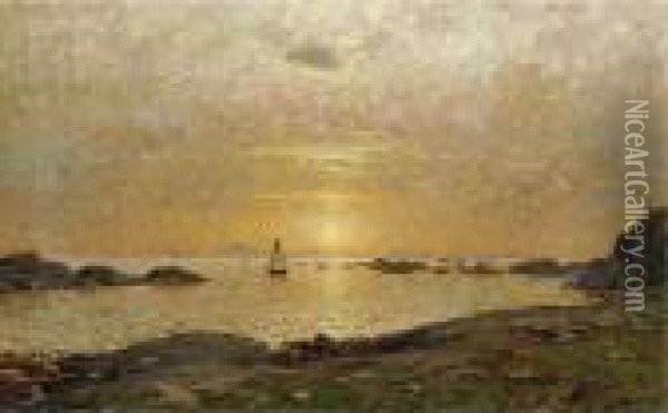 Sunset Over The Bay Oil Painting - Adelsteen Normann