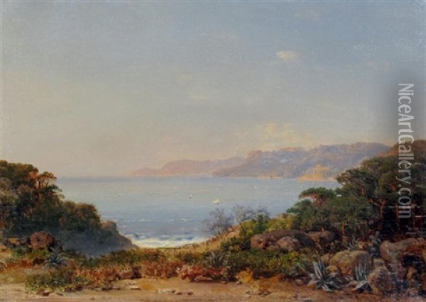 Italian Gulf - Near Gulf Of Spezia Oil Painting - Otto Reinhold Jacobi