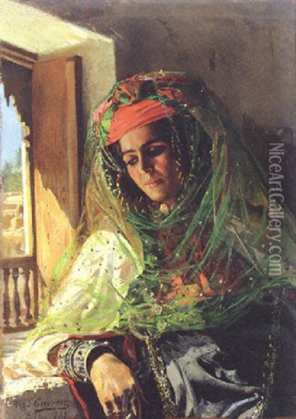 Femme A Sa Fenetre, Biskra Oil Painting - Eugene Alexis Girardet