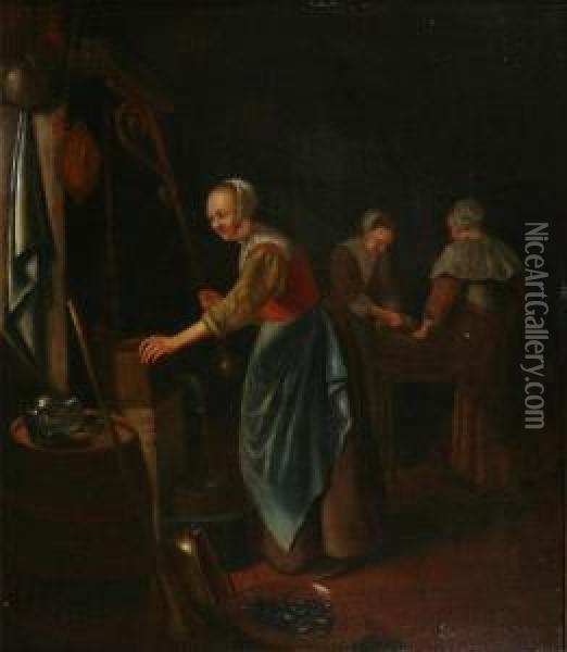 Servant At The Water Pump Oil Painting - Quiringh Gerritsz. van Brekelenkam