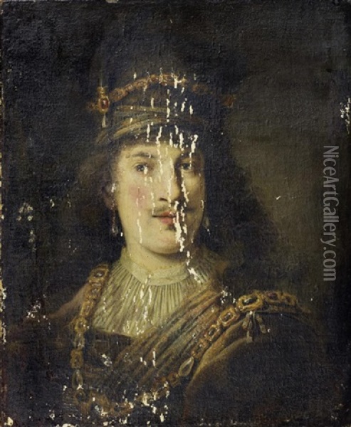 Bildnis Eines Mannes Mit Kappe Und Federbusch. (tronie?) Oil Painting -  Rembrandt van Rijn