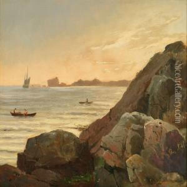 Coastal Scene Withrocks From Bornholm Island, Denmark Oil Painting - Carl Johan Neumann