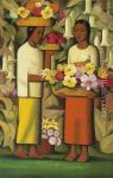 Mujeres Con Flores Oil Painting - Alfredo Ramos Martinez