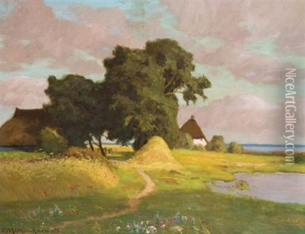 Katen Am Sommerlichen Bodden Oil Painting - Paul Mueller-Kaempff