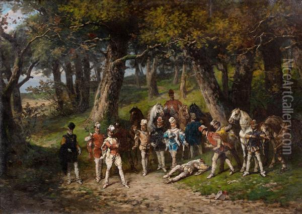 Duel Dans Le Sous-bois Oil Painting - Ladislaus Bakalowicz