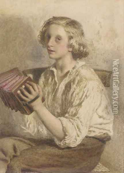 The accordian player Oil Painting - Frederick Smallfield, A.R.W.S.