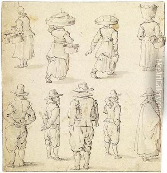 A Study Sheet With Several Figures Oil Painting - Jan The Elder Brueghel