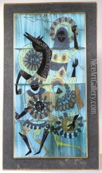 Panneau Decoratif En Carreaux De Ceramique Polychrome A Motif Deguerriers Oil Painting - Louis-Nicolas de Lespinasse
