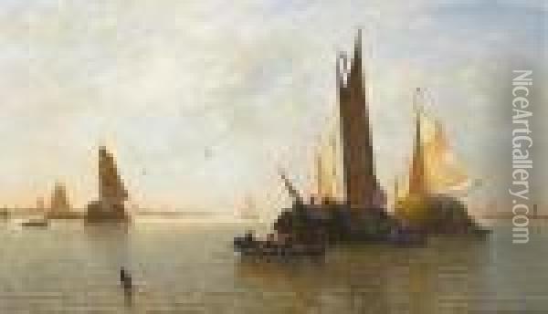 Dutch Barges. Oil Painting - Paul-Jean Clays