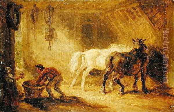 Interior of a Stable, c.1830-40 Oil Painting - James Ward