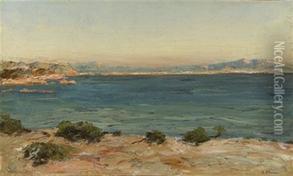 Vue Des Calanques Et De Marseille Oil Painting - Jean Baptiste Olive