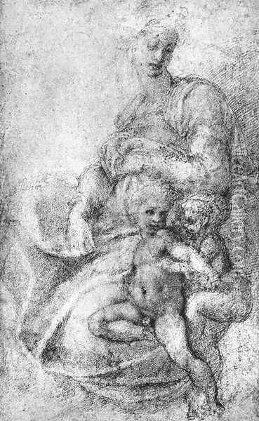 Madonna, Child and St John 1520s Oil Painting - Michelangelo Buonarroti