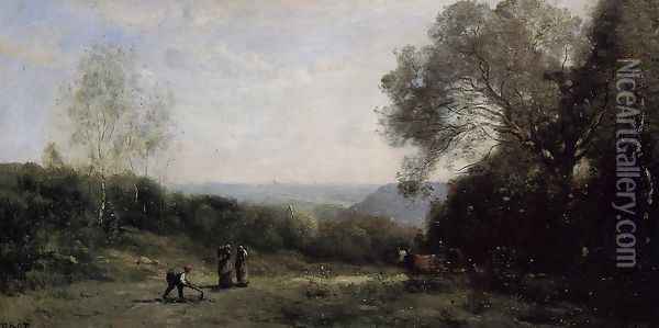 Outside Paris - The Heights above Ville d'Avray Oil Painting - Jean-Baptiste-Camille Corot