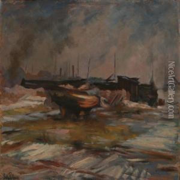 Harbour Scene On A Winter Day Oil Painting - Sally Philipsen