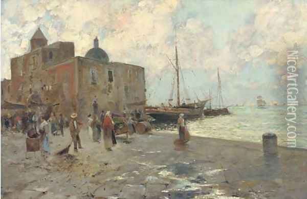 Waiting for the catch, Naples Oil Painting - Oscar Ricciardi