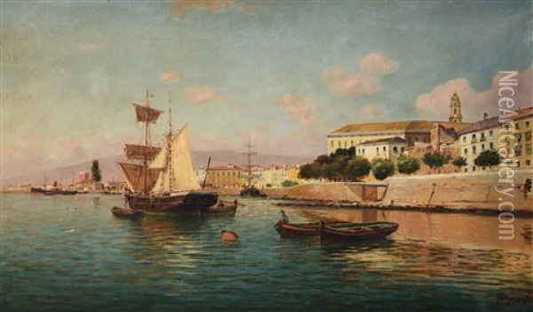 Porto Di Malaga Oil Painting - Enrique Florido Bernils