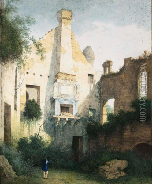 Ruins In A Landscape Oil Painting - Henri Knip