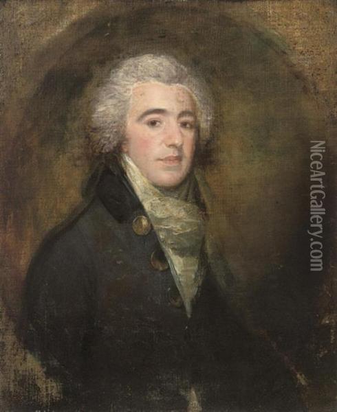 Portrait Of A Gentleman, Half-length, In A Black Coat, In A Feignedoval Oil Painting - Thomas Gainsborough
