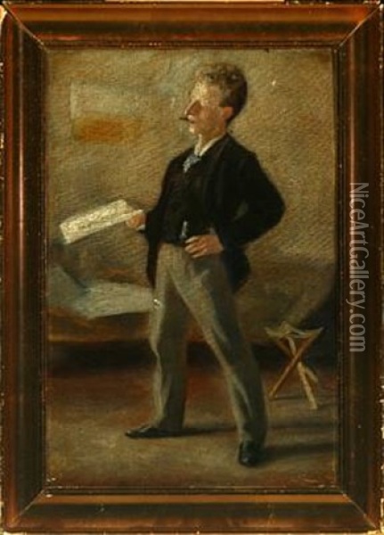 Portrait Of The Artist's Good Friend Emil Marquard, Archivist At Rigsarkivet Oil Painting - Johannes Holbek