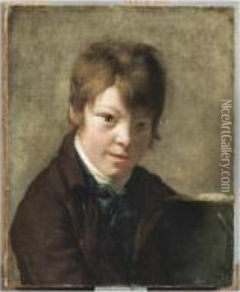 Portrait De Jeune Garcon, 
Presumement Le Fils De L'artiste, Michel Martin A L'age De 11 Ans Oil Painting - Martin Drolling Oberbergheim