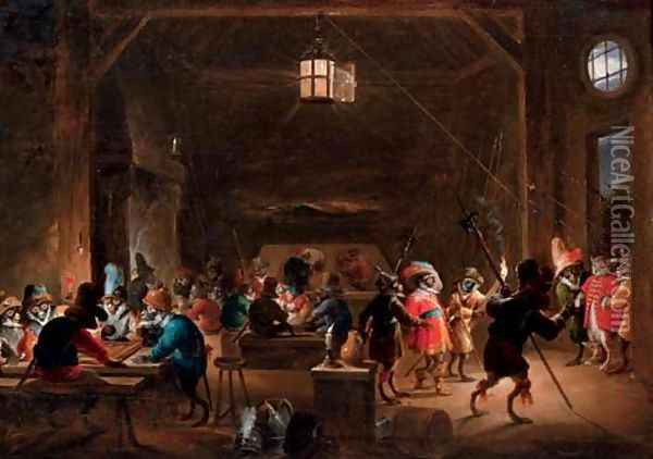 Guardroom with monkeys Oil Painting - David The Younger Teniers